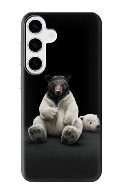 W0878 Black Bear Hard Case and Leather Flip Case For Samsung Galaxy S24 Plus