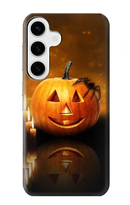 W1083 Pumpkin Spider Candles Halloween Hard Case and Leather Flip Case For Samsung Galaxy S24 Plus