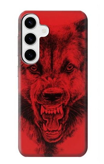 W1090 Red Wolf Hard Case and Leather Flip Case For Samsung Galaxy S24 Plus