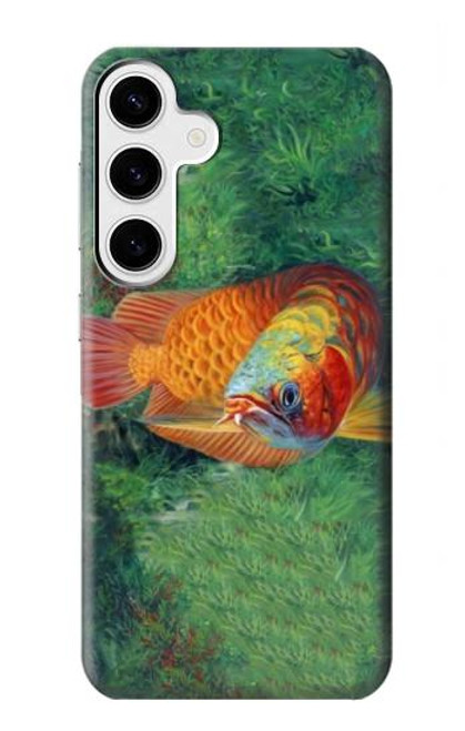 W1157 Red Arowana Fish Hard Case and Leather Flip Case For Samsung Galaxy S24 Plus
