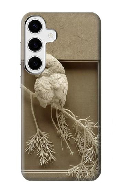 W1386 Paper Sculpture Owl Hard Case and Leather Flip Case For Samsung Galaxy S24 Plus