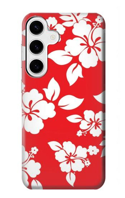 W1949 Hawaiian Hibiscus Pattern Hard Case and Leather Flip Case For Samsung Galaxy S24 Plus