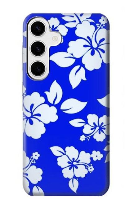 W2244 Hawaiian Hibiscus Blue Pattern Hard Case and Leather Flip Case For Samsung Galaxy S24 Plus