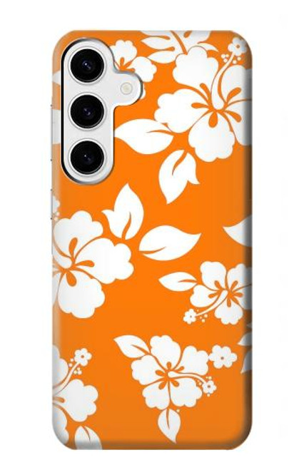 W2245 Hawaiian Hibiscus Orange Pattern Hard Case and Leather Flip Case For Samsung Galaxy S24 Plus