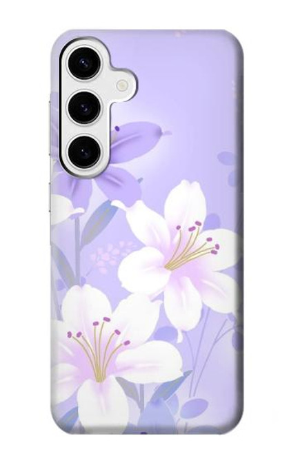W2361 Purple White Flowers Hard Case and Leather Flip Case For Samsung Galaxy S24 Plus