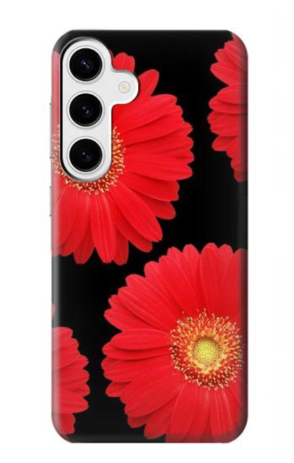 W2478 Red Daisy flower Hard Case and Leather Flip Case For Samsung Galaxy S24 Plus