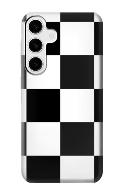 W2492 Black and White Check Hard Case and Leather Flip Case For Samsung Galaxy S24 Plus