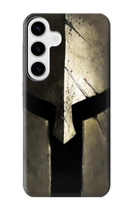 W2673 Spartan Warrior Helmet Hard Case and Leather Flip Case For Samsung Galaxy S24 Plus