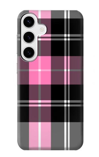 W3091 Pink Plaid Pattern Hard Case and Leather Flip Case For Samsung Galaxy S24 Plus