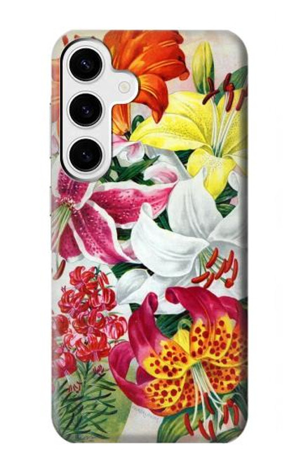 W3205 Retro Art Flowers Hard Case and Leather Flip Case For Samsung Galaxy S24 Plus