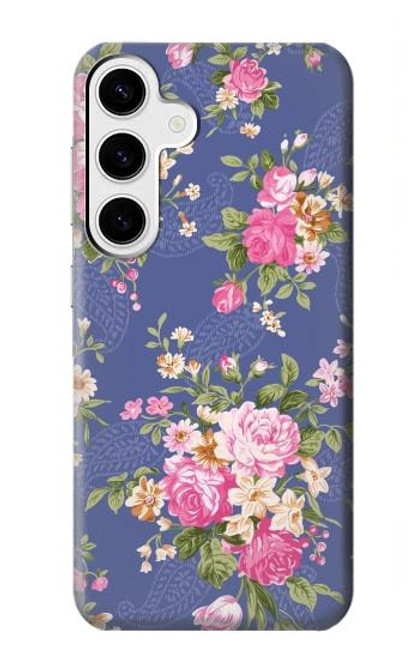 W3265 Vintage Flower Pattern Hard Case and Leather Flip Case For Samsung Galaxy S24 Plus