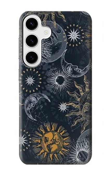 W3702 Moon and Sun Hard Case and Leather Flip Case For Samsung Galaxy S24 Plus