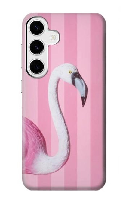 W3805 Flamingo Pink Pastel Hard Case and Leather Flip Case For Samsung Galaxy S24 Plus