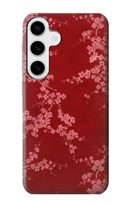 W3817 Red Floral Cherry blossom Pattern Hard Case and Leather Flip Case For Samsung Galaxy S24 Plus