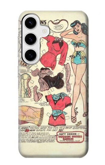 W3820 Vintage Cowgirl Fashion Paper Doll Hard Case and Leather Flip Case For Samsung Galaxy S24 Plus