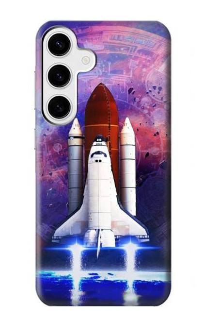 W3913 Colorful Nebula Space Shuttle Hard Case and Leather Flip Case For Samsung Galaxy S24 Plus
