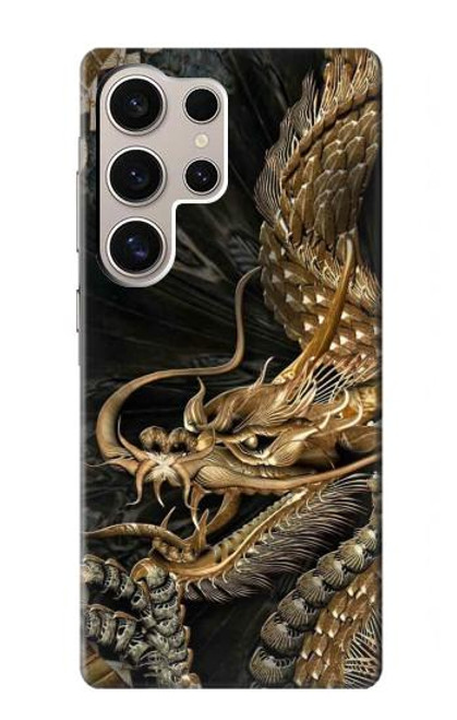 W0426 Gold Dragon Hard Case and Leather Flip Case For Samsung Galaxy S24 Ultra