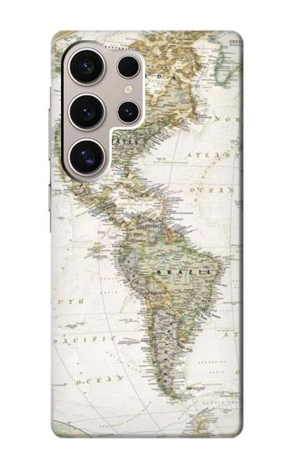 W0604 World Map Hard Case and Leather Flip Case For Samsung Galaxy S24 Ultra