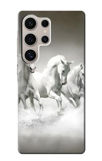 W0933 White Horses Hard Case and Leather Flip Case For Samsung Galaxy S24 Ultra