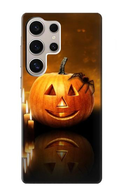 W1083 Pumpkin Spider Candles Halloween Hard Case and Leather Flip Case For Samsung Galaxy S24 Ultra