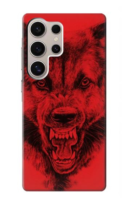 W1090 Red Wolf Hard Case and Leather Flip Case For Samsung Galaxy S24 Ultra