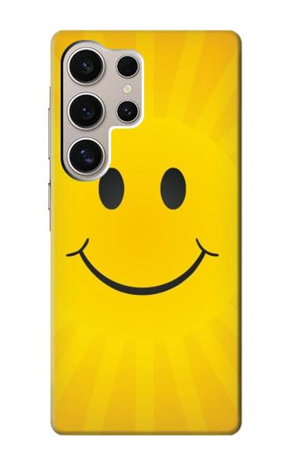 W1146 Yellow Sun Smile Hard Case and Leather Flip Case For Samsung Galaxy S24 Ultra