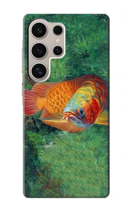W1157 Red Arowana Fish Hard Case and Leather Flip Case For Samsung Galaxy S24 Ultra