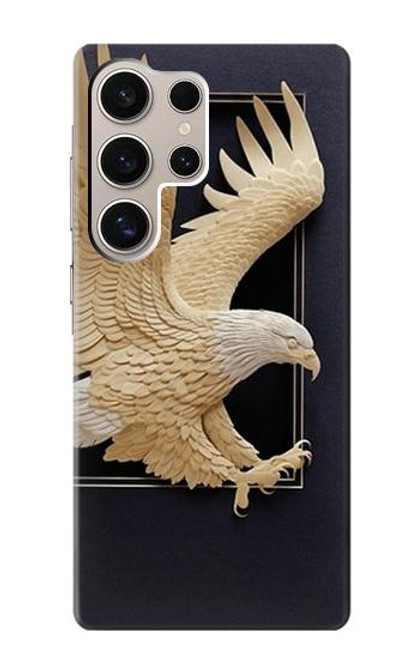 W1383 Paper Sculpture Eagle Hard Case and Leather Flip Case For Samsung Galaxy S24 Ultra