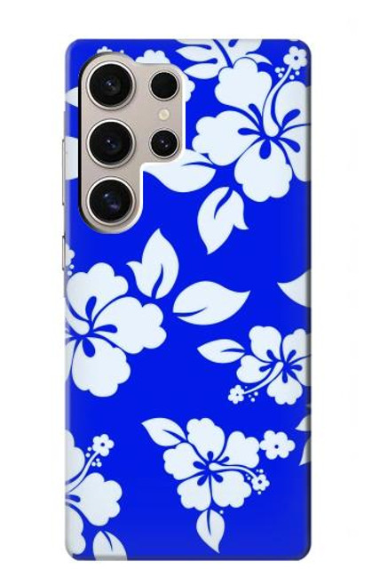 W2244 Hawaiian Hibiscus Blue Pattern Hard Case and Leather Flip Case For Samsung Galaxy S24 Ultra