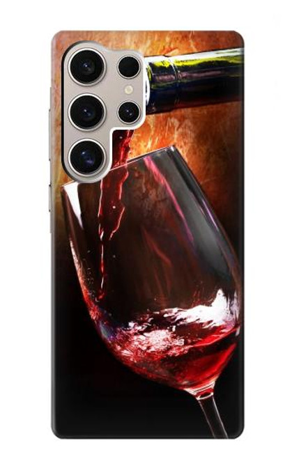 W2396 Red Wine Bottle And Glass Hard Case and Leather Flip Case For Samsung Galaxy S24 Ultra