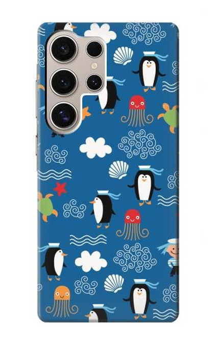 W2572 Marine Penguin Pattern Hard Case and Leather Flip Case For Samsung Galaxy S24 Ultra