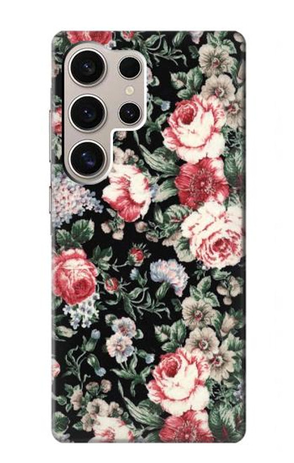 W2727 Vintage Rose Pattern Hard Case and Leather Flip Case For Samsung Galaxy S24 Ultra