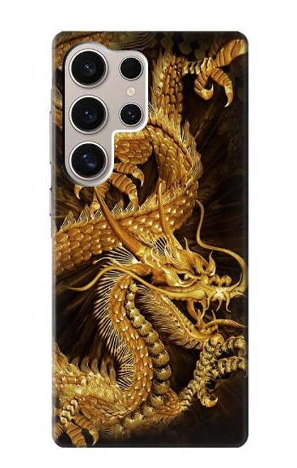 W2804 Chinese Gold Dragon Printed Hard Case and Leather Flip Case For Samsung Galaxy S24 Ultra