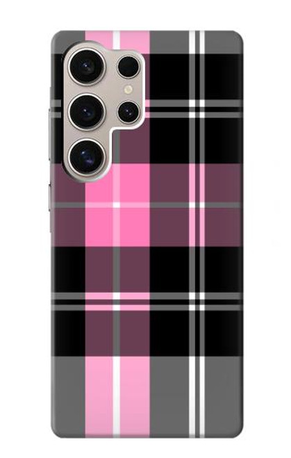 W3091 Pink Plaid Pattern Hard Case and Leather Flip Case For Samsung Galaxy S24 Ultra