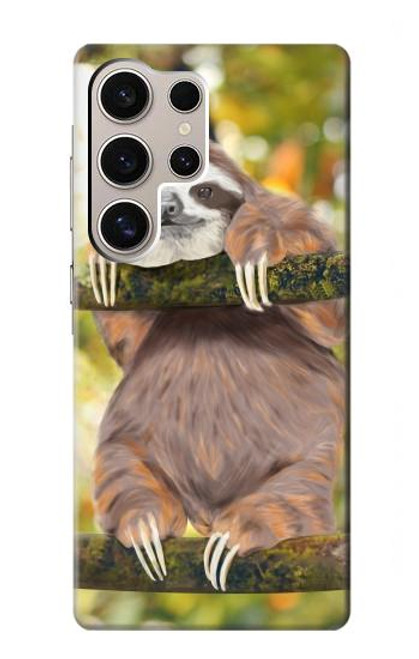 W3138 Cute Baby Sloth Paint Hard Case and Leather Flip Case For Samsung Galaxy S24 Ultra