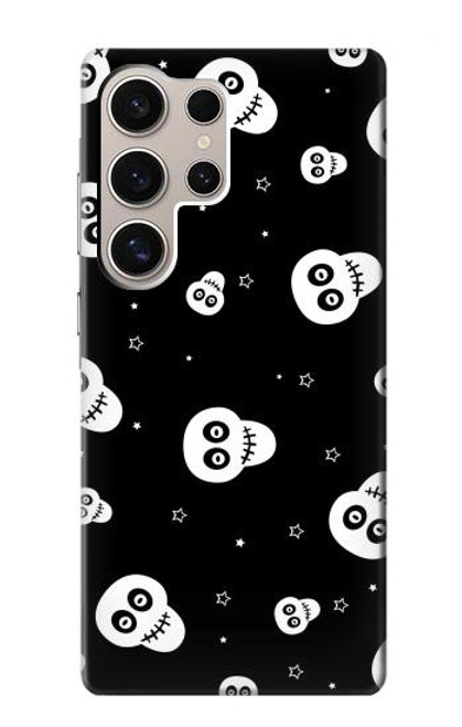 W3261 Smile Skull Halloween Pattern Hard Case and Leather Flip Case For Samsung Galaxy S24 Ultra