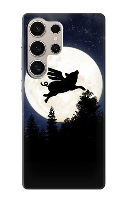 W3289 Flying Pig Full Moon Night Hard Case and Leather Flip Case For Samsung Galaxy S24 Ultra