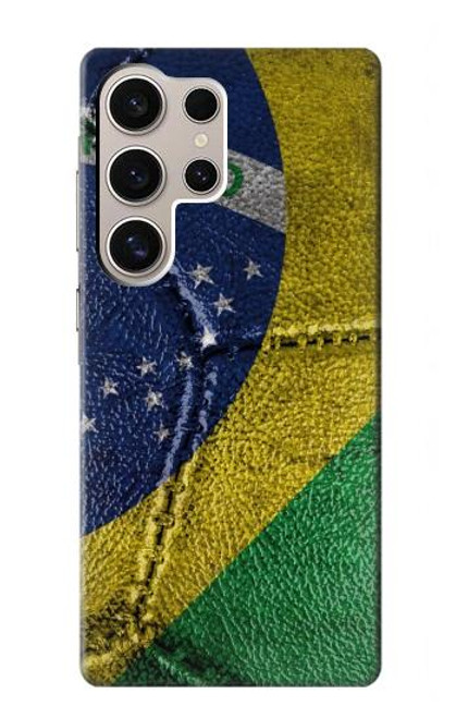 W3297 Brazil Flag Vintage Football Graphic Hard Case and Leather Flip Case For Samsung Galaxy S24 Ultra