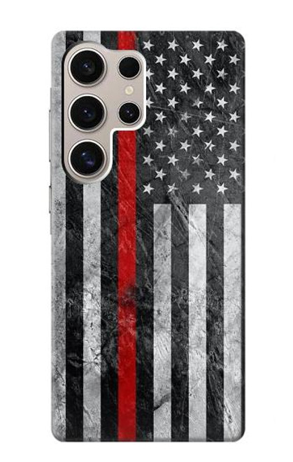 W3687 Firefighter Thin Red Line American Flag Hard Case and Leather Flip Case For Samsung Galaxy S24 Ultra