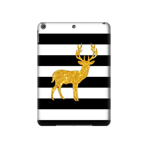 W2794 Black and White Striped Deer Gold Sparkles Tablet Hard Case For iPad 10.2 (2021,2020,2019), iPad 9 8 7