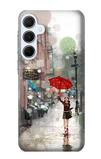 W0108 Girl in The Rain Hard Case and Leather Flip Case For Samsung Galaxy A55 5G