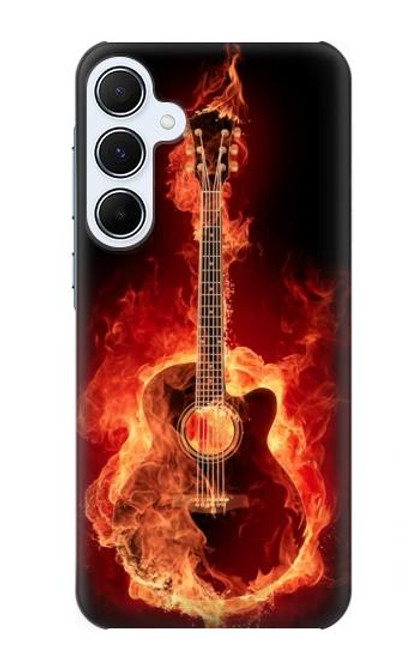 W0415 Fire Guitar Burn Hard Case and Leather Flip Case For Samsung Galaxy A55 5G