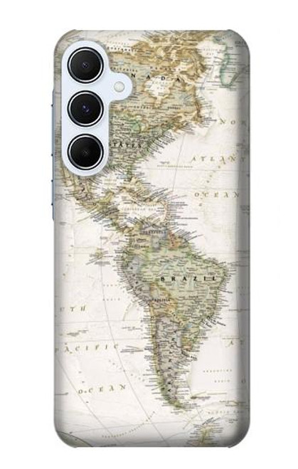 W0604 World Map Hard Case and Leather Flip Case For Samsung Galaxy A55 5G