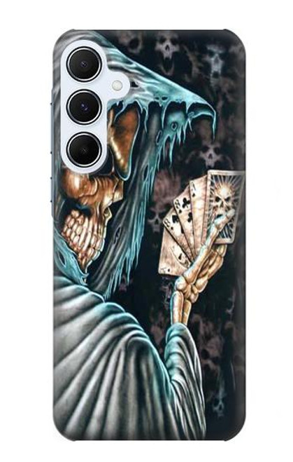 W0748 Grim Reaper Death Poker Hard Case and Leather Flip Case For Samsung Galaxy A55 5G