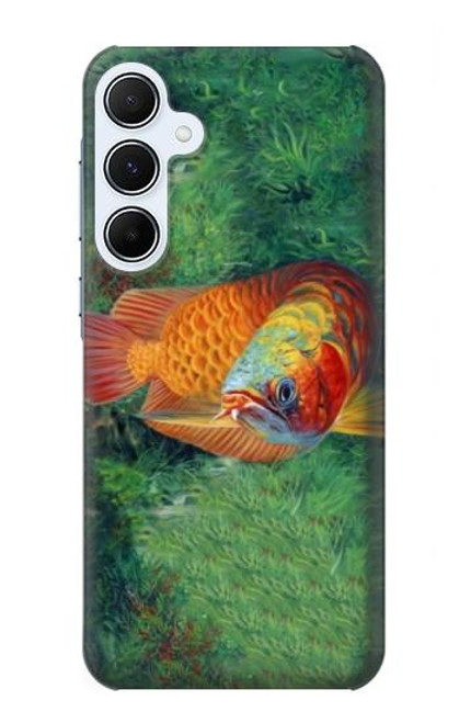 W1157 Red Arowana Fish Hard Case and Leather Flip Case For Samsung Galaxy A55 5G