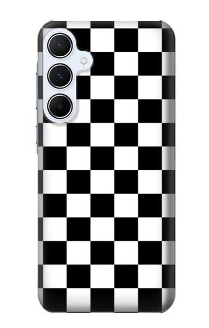 W1611 Black and White Check Chess Board Hard Case and Leather Flip Case For Samsung Galaxy A55 5G