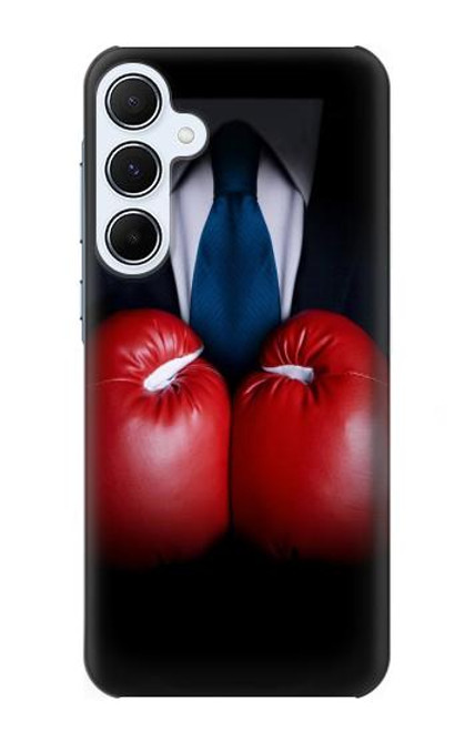 W2261 Businessman Black Suit With Boxing Gloves Hard Case and Leather Flip Case For Samsung Galaxy A55 5G