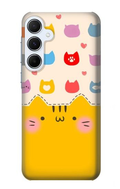 W2442 Cute Cat Cartoon Funny Hard Case and Leather Flip Case For Samsung Galaxy A55 5G