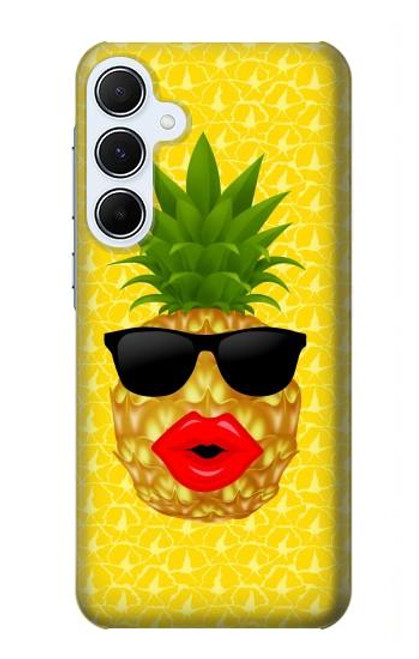 W2443 Funny Pineapple Sunglasses Kiss Hard Case and Leather Flip Case For Samsung Galaxy A55 5G