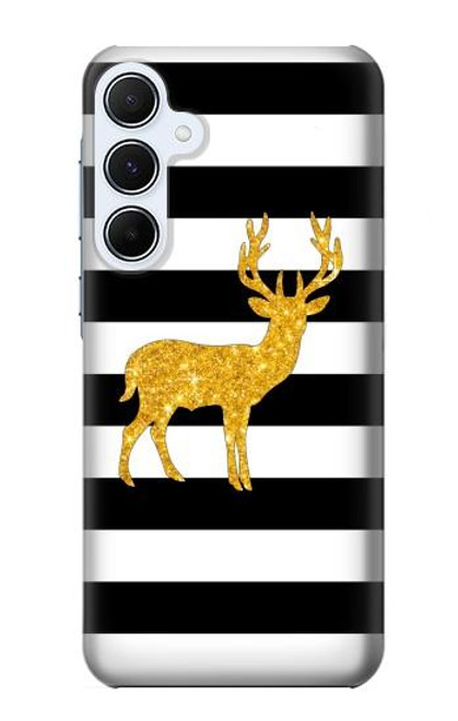 W2794 Black and White Striped Deer Gold Sparkles Hard Case and Leather Flip Case For Samsung Galaxy A55 5G